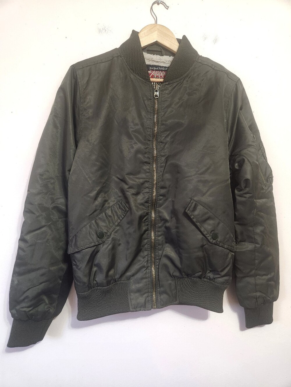 Tokyo Laundry Men’s Borg Sherpa Lined Bomber Jacket Green Small Gorpcore Gwydir